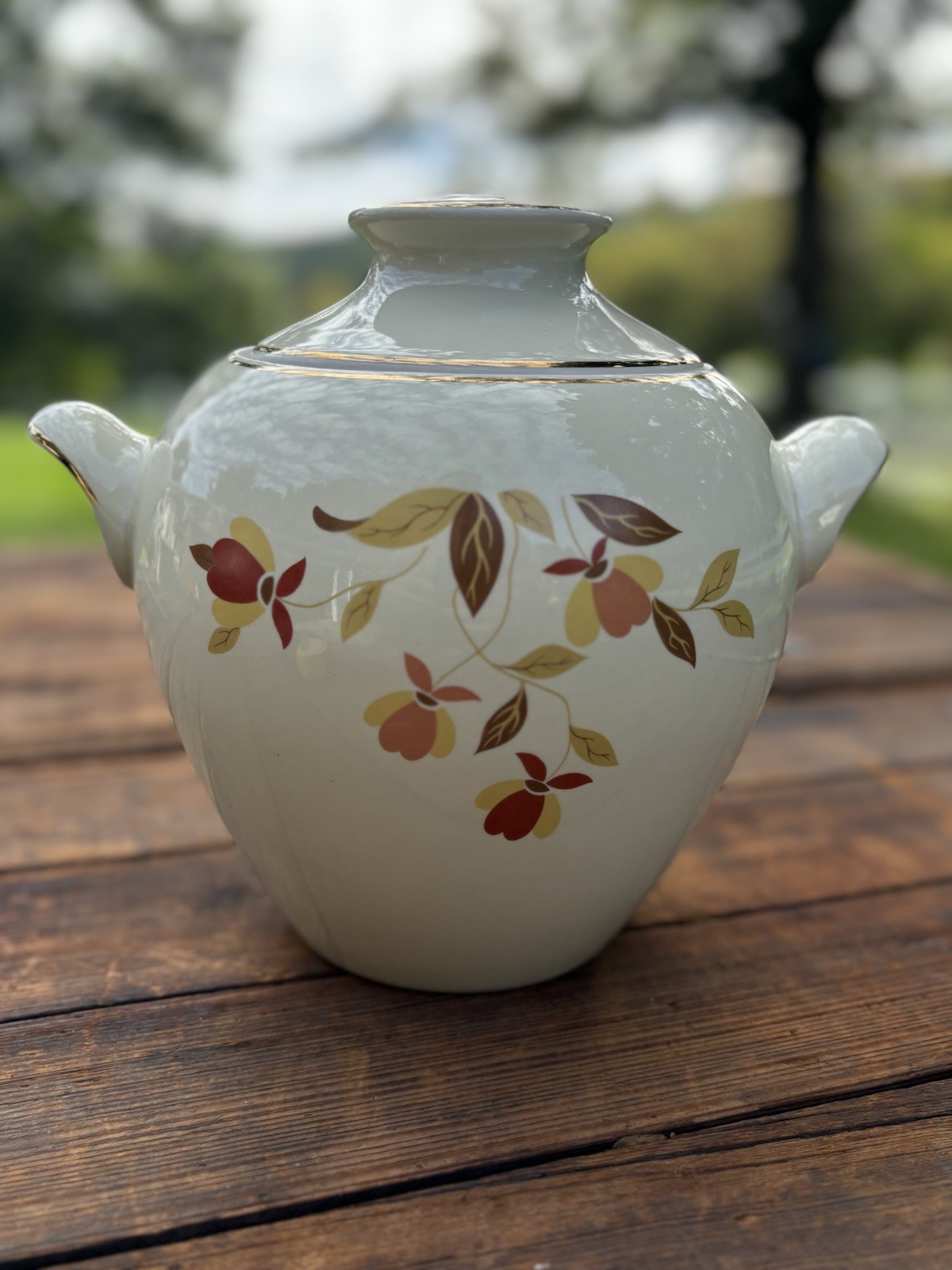 Hall Autumn Leaf Zeisel Style Big Ear Cookie Jar with Lid Vintage MCM Gold Rim