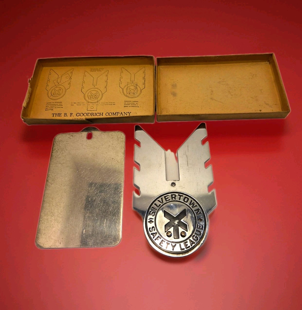 Vintage B.F. Goodrich Silvertown Safety League License Plate Topper Badge