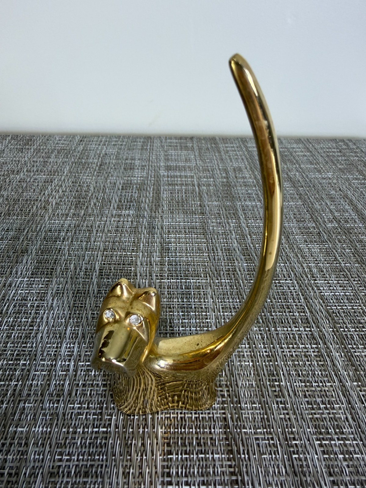 VINTAGE Gold Scottie Dog Westie Long Tail Ring Holder Figurine Rhinstone Eyes