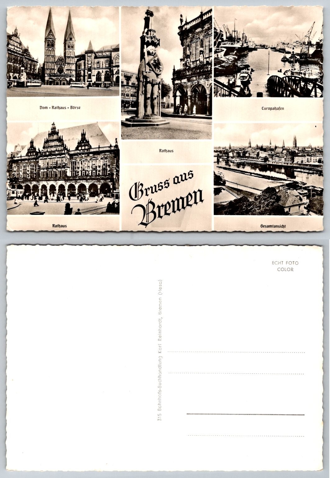 RPPC Gruss aus Bremen Multi-View Postcard Dom Rathaus Europahafen Germany