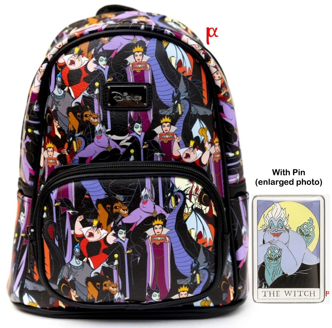 Disney Villains Maleficent Dragon Cast Backpack & Loungefly Mermaid Ursula Pin