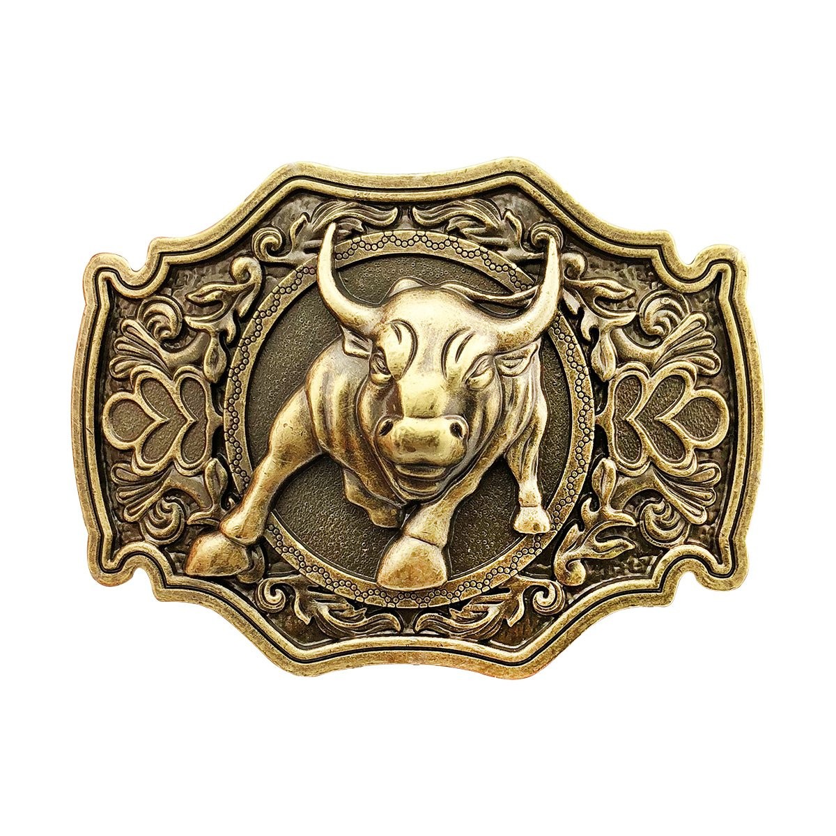 Bronze Long Horn Bull Rodeo Western Cowboy Belt Buckle For Men