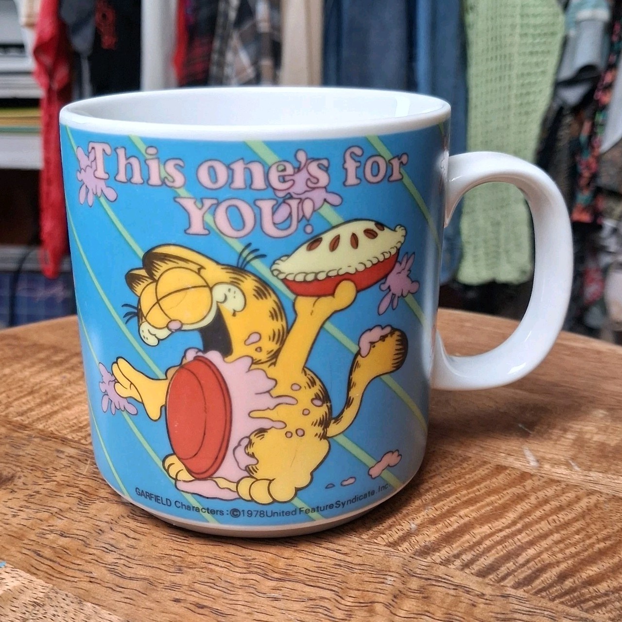 Vintage 80s Garfield Mug This Ones For You Pie Face Enesco Ceramic Coffee Cup