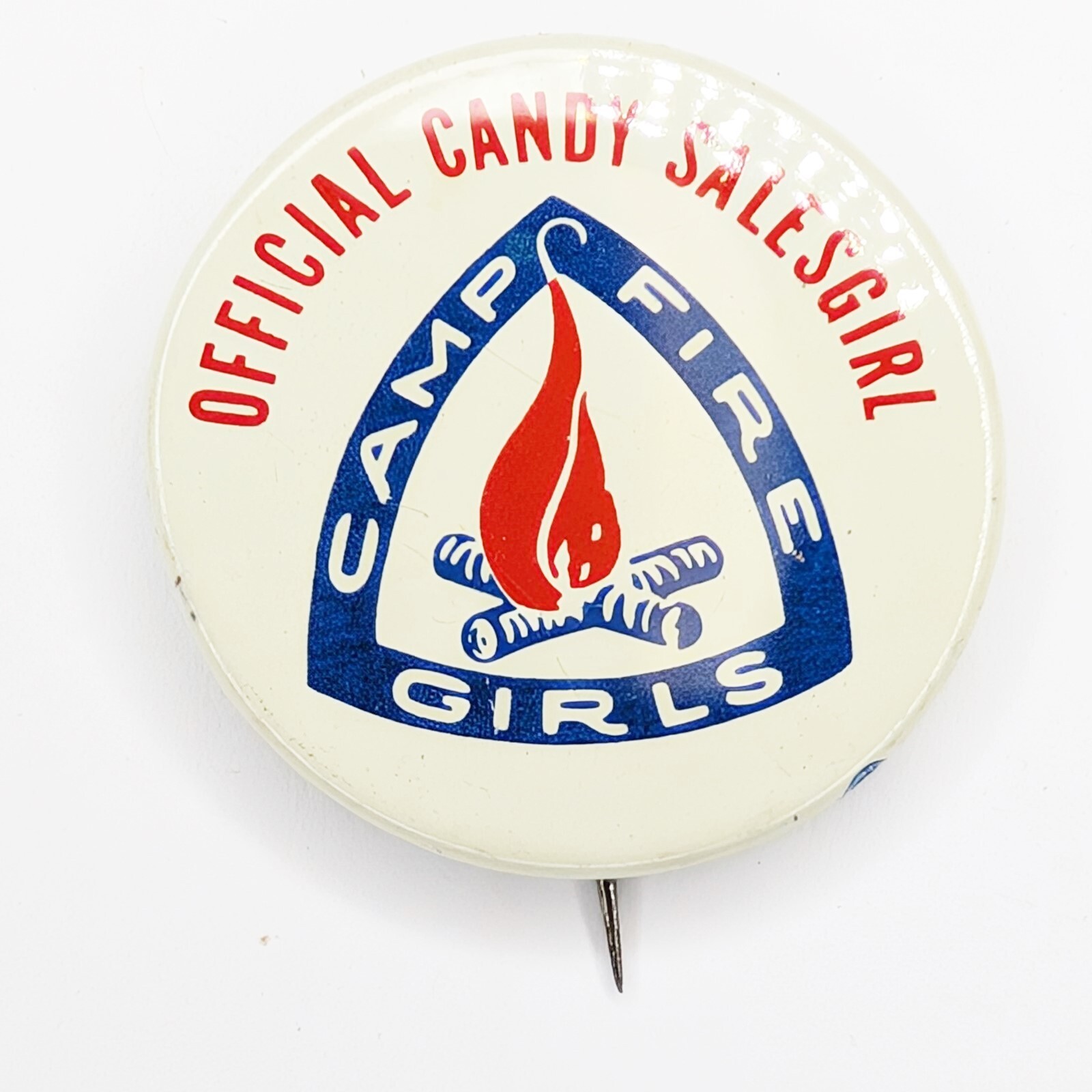 Vtg Official Candy Salesgirl Camp Fire Girls Scouts Button Cute Pinback Pin 6J