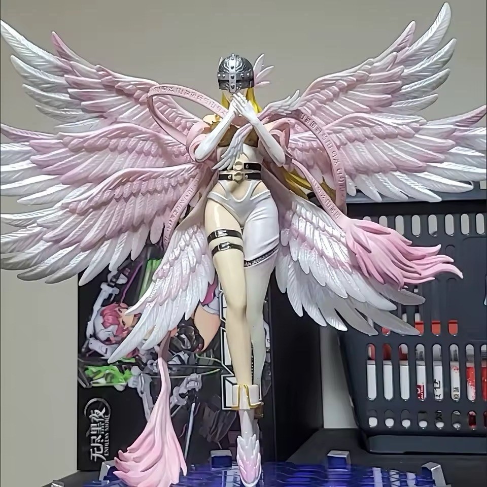 Digimon Angewomon 26cm Angel Figure Pink Wings PVC Anime Collectible Statue