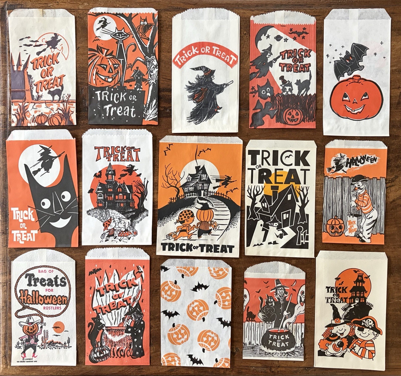 Vintage 1960s-1980s Halloween Paper Trick or Treat Handout Bag Collection