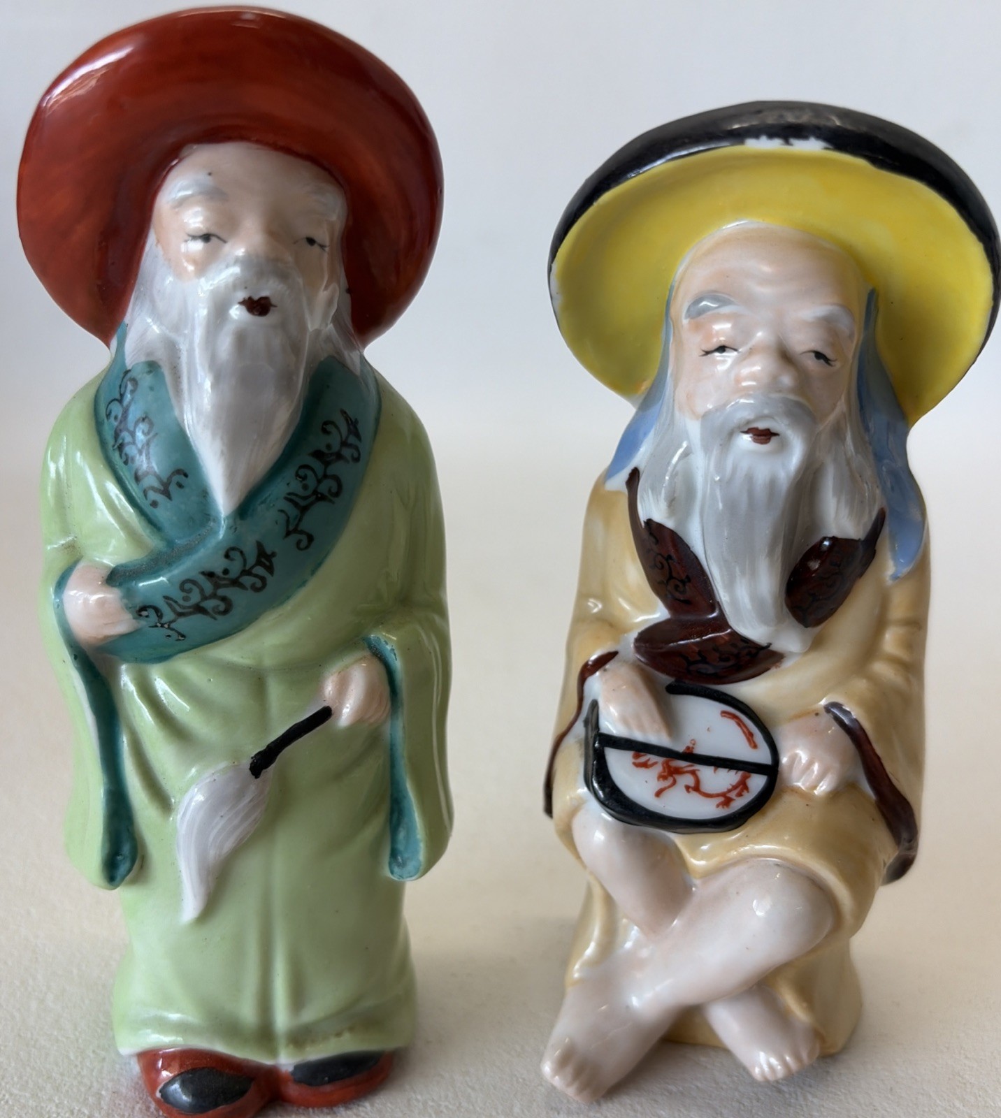 2 Old Japanese Men Figurines Occupied Japan Vintage 1940’s-50’s Nice