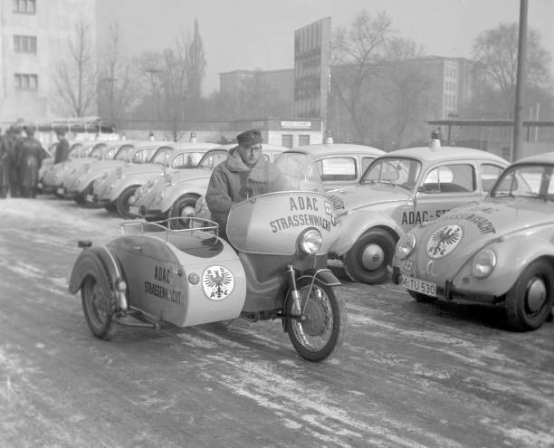 An ADAC member on a traditional motorbike on 5 February 1963 in Fr- Old Photo