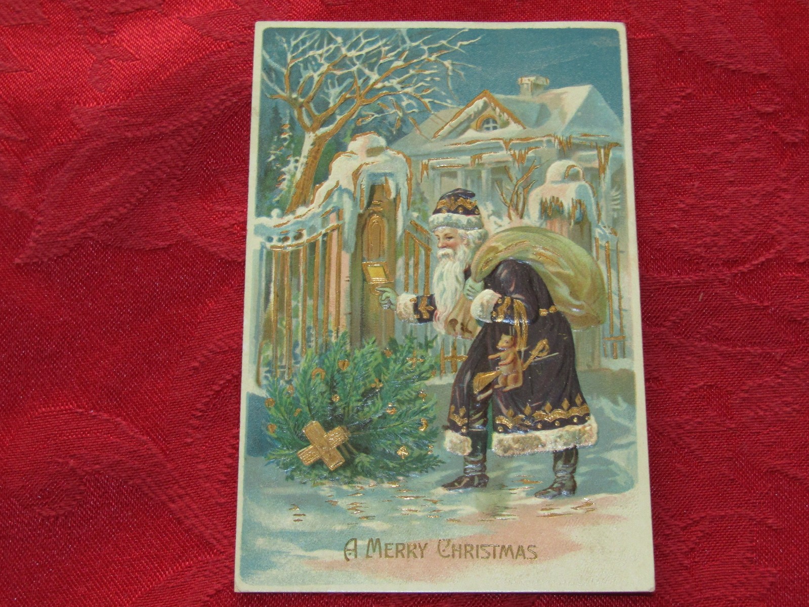 Super Nice Gold Etched  Purple Coat *GERMANY* Old World Santa Claus PC