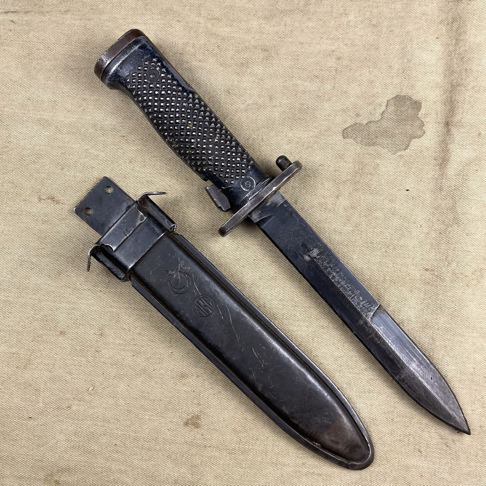 Vintage Turkish M5 Bayonet Knife M1 Garand + Steel Scabbard. Stamped MKE