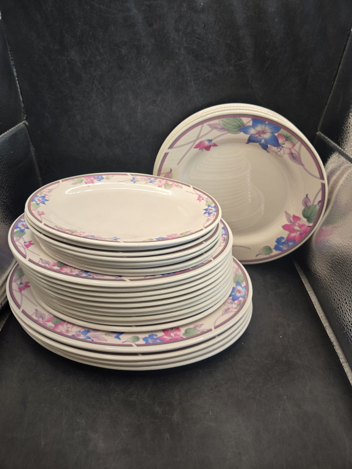 Vtg RARE Tong Ya Melamine Pink & Blue Floral Plates Mxd Round & Oval NOS 
