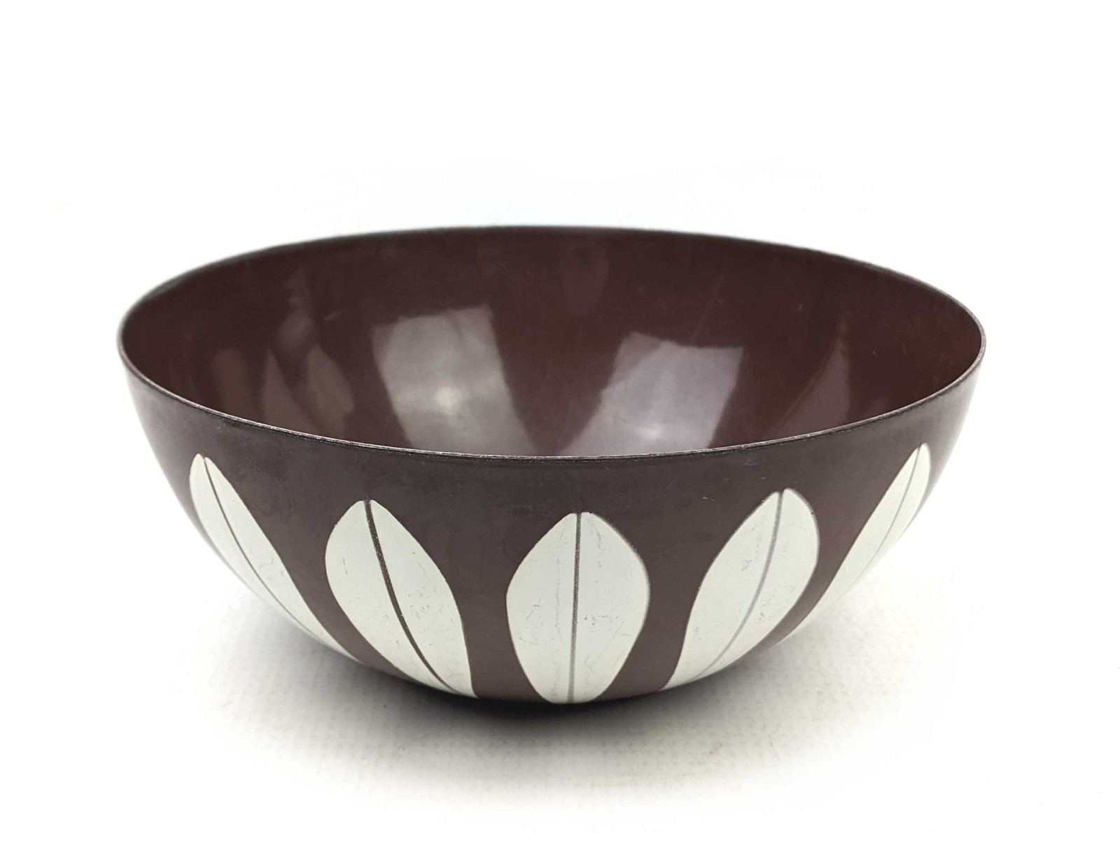 Vintage Mid Century Cathrineholm White on Brown Enamel Lotus Bowl 7