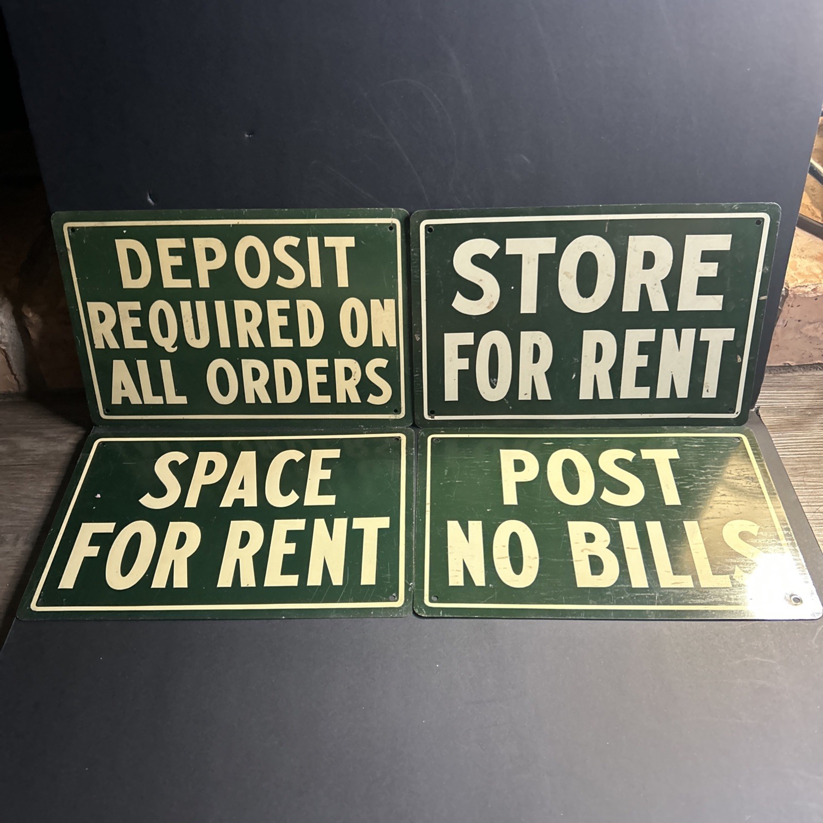 Vintage Leslie Signed Company Group Of 4 Tin Single Sided Sign