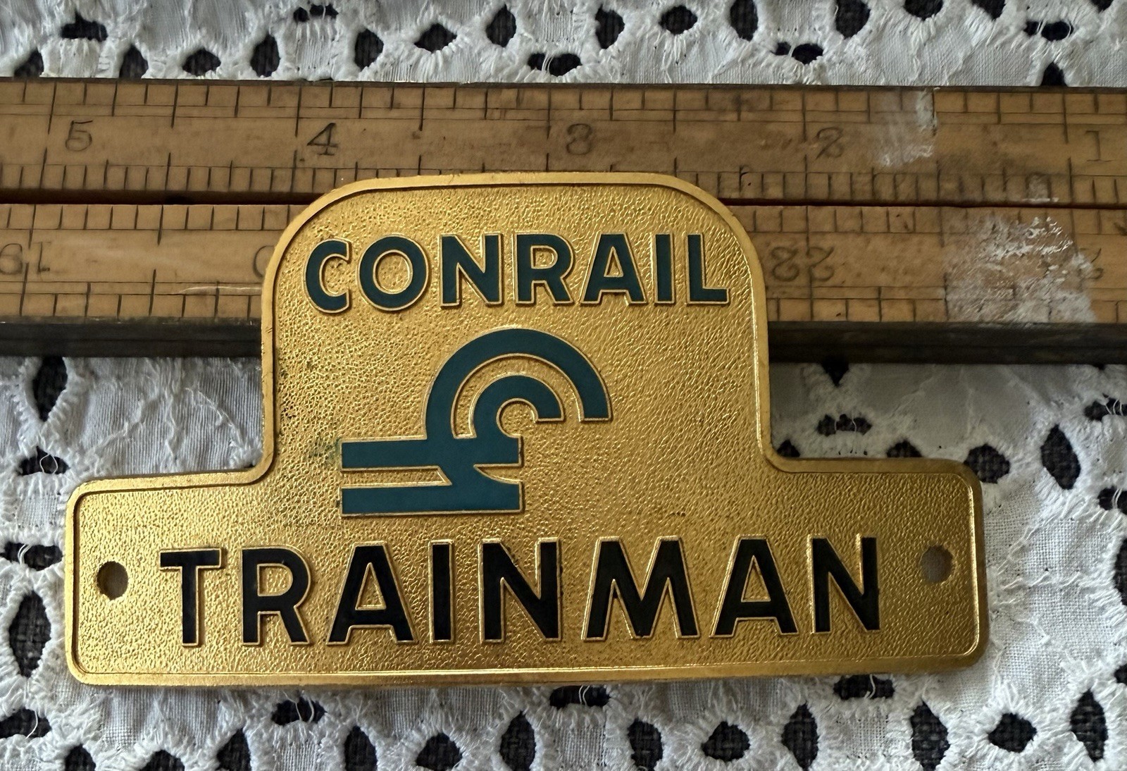 Vintage CONRAIL TRAINMAN  Hat Badge Brass Gold Railroad