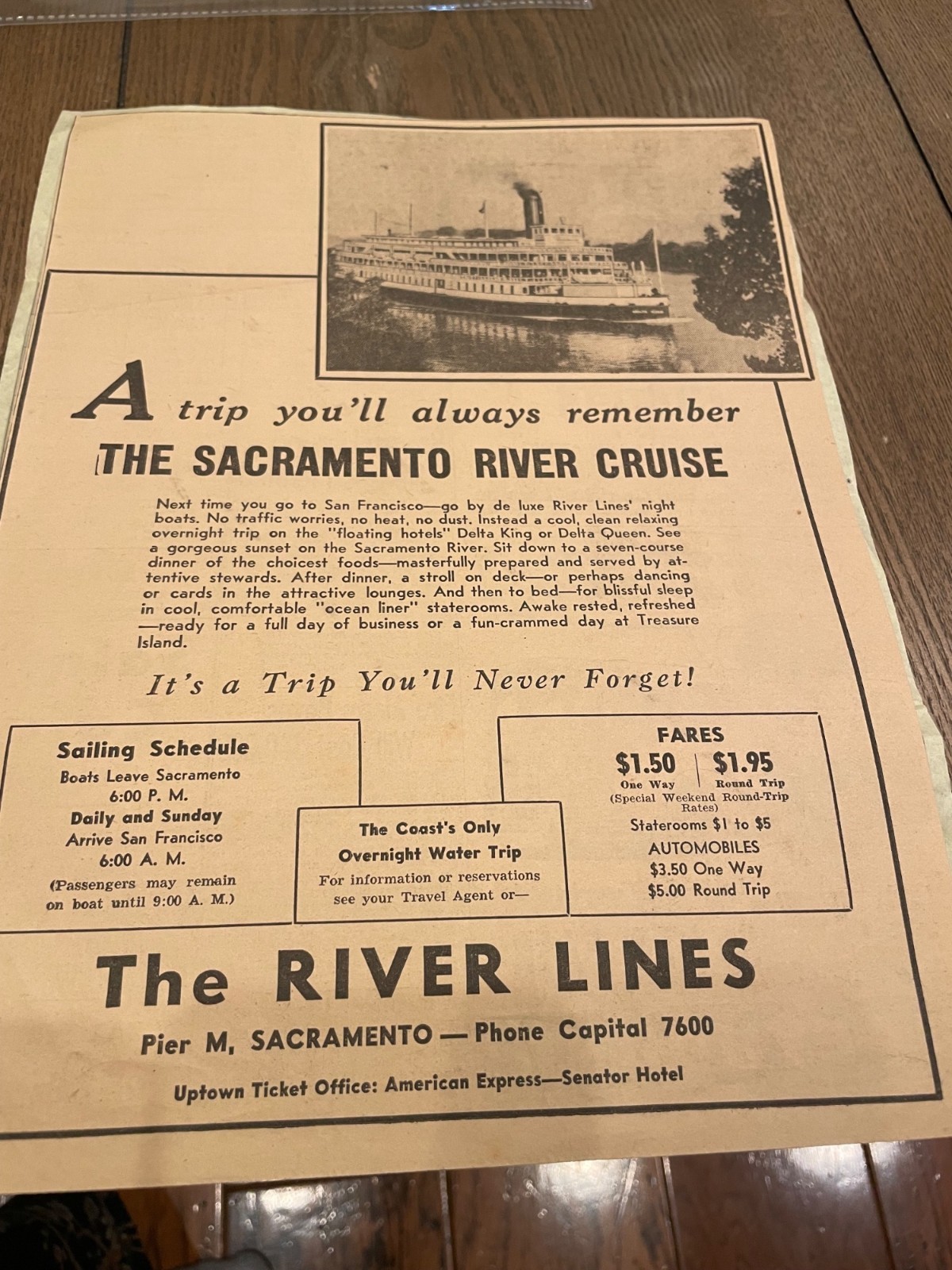 Vintage Sacramento River Cruise Advertisement Delta King & Queen Historic Travel