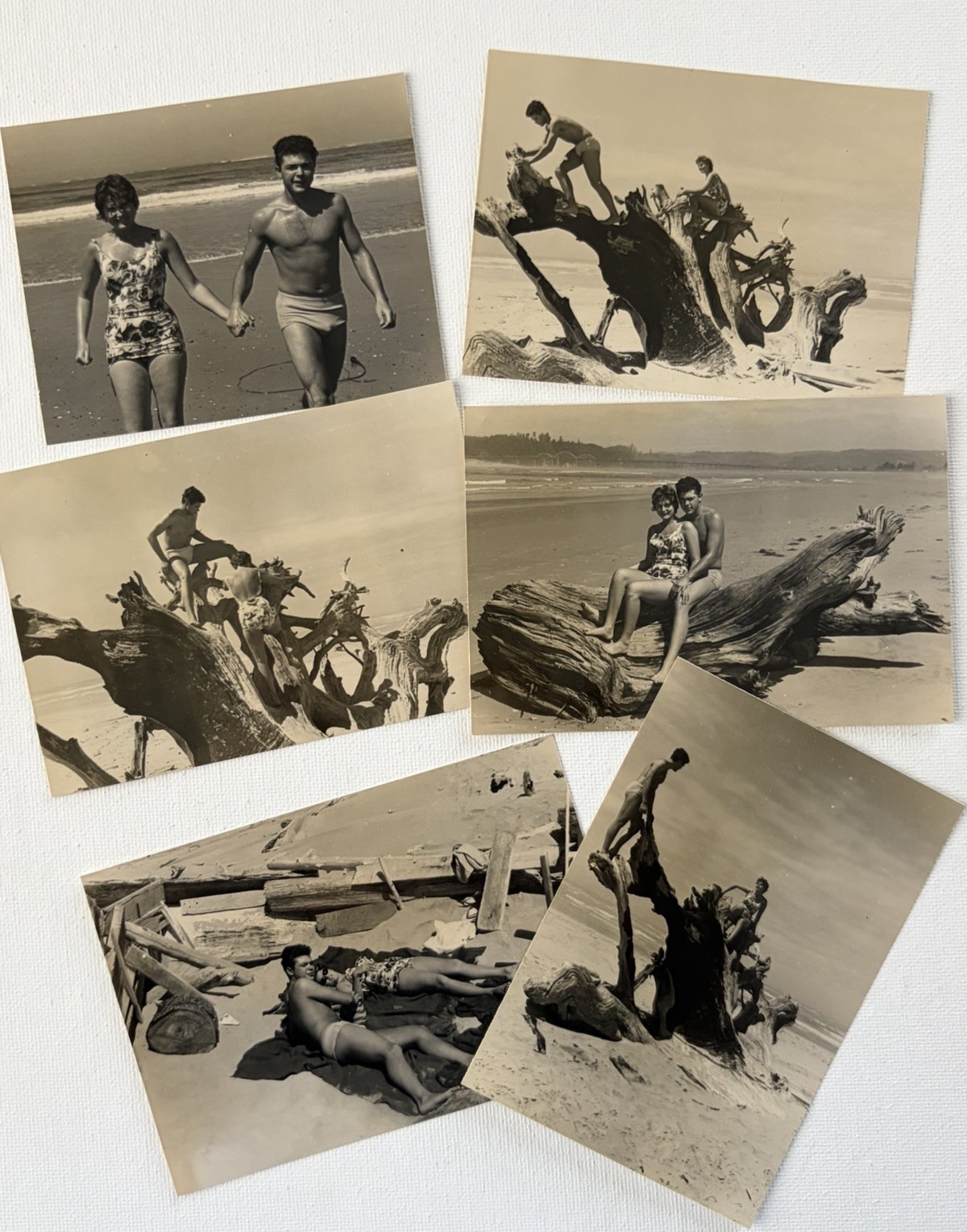 Vintage Snapshot Photo Cute Young Couple Hanging Out On The Beach Swimsuits