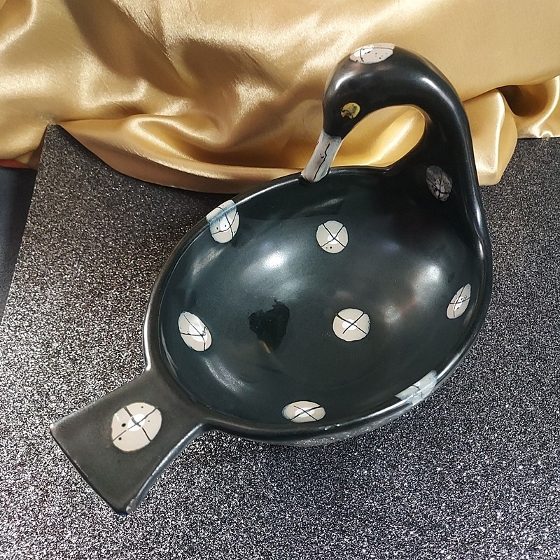 1950s Vintage Modernist Italian Pottery Burnished Bird Bowl