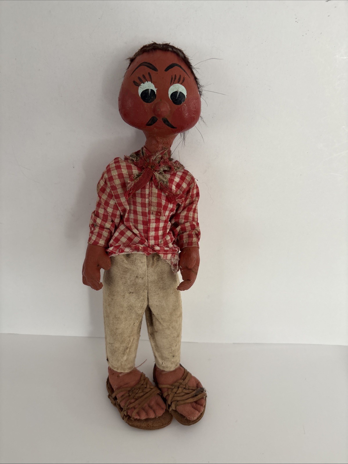 VTG Antique Mexican Folk Art Wooden Carved Man Doll Figurine