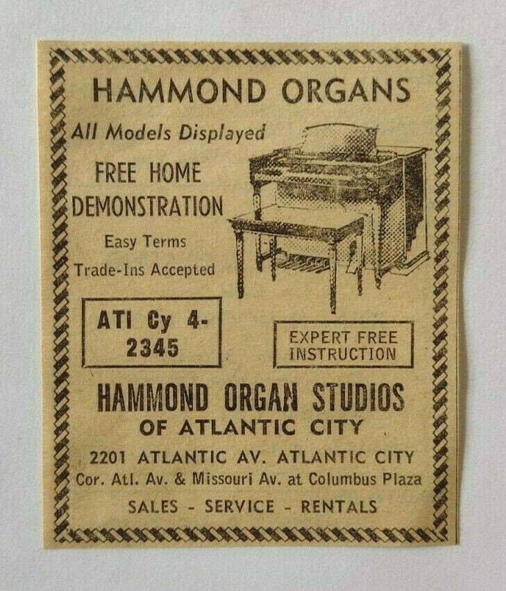1959 Hammond Organ Studios Advertisement Atlantic City, New Jersey