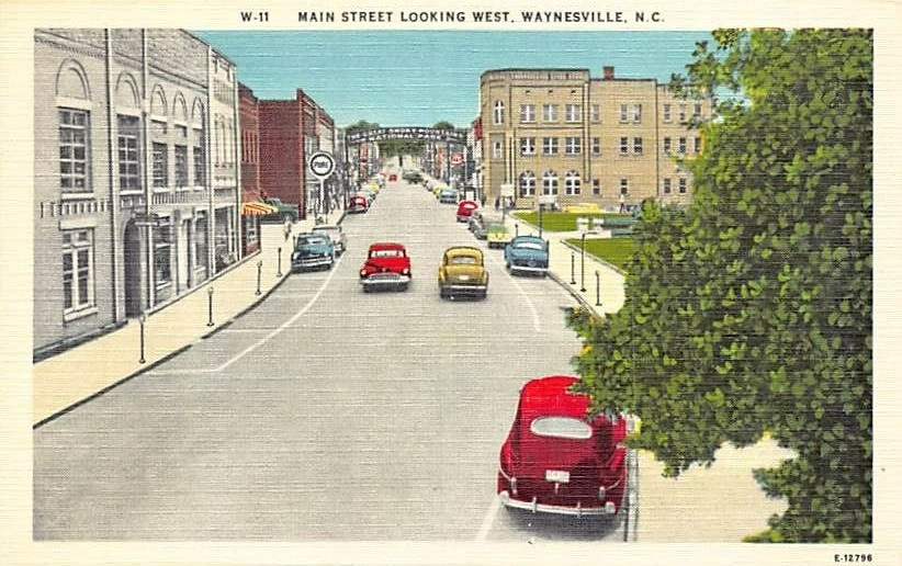 Postcard NC: Main Street, Waynesville, North Carolina, Vintage Linen, Unposted