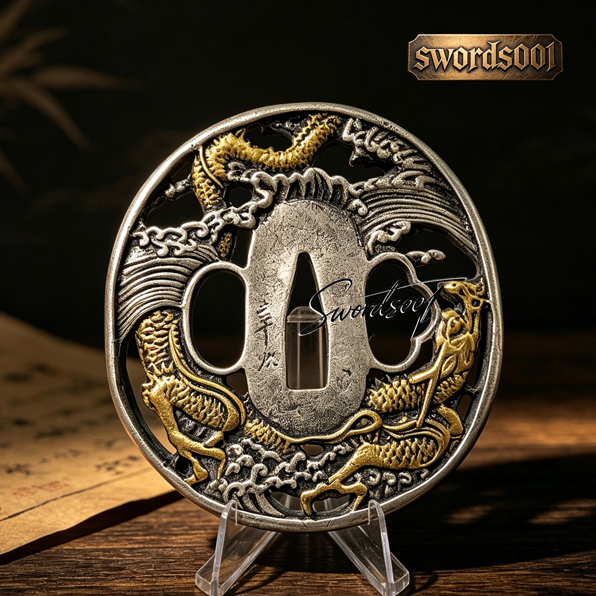 High Grade Gold Silver Plated Brass Tsuba Dragon Guard For Japanese Katana Sword