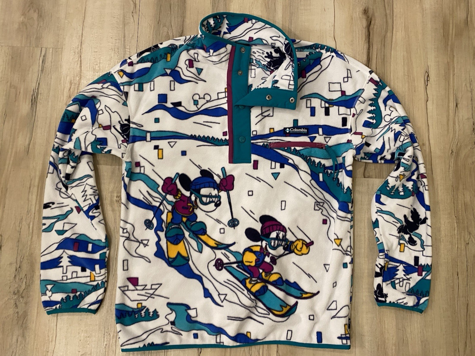 Columbia Adult L Snap Button Fleece Pullover Mickey Minnie Mouse Ski Disney Men