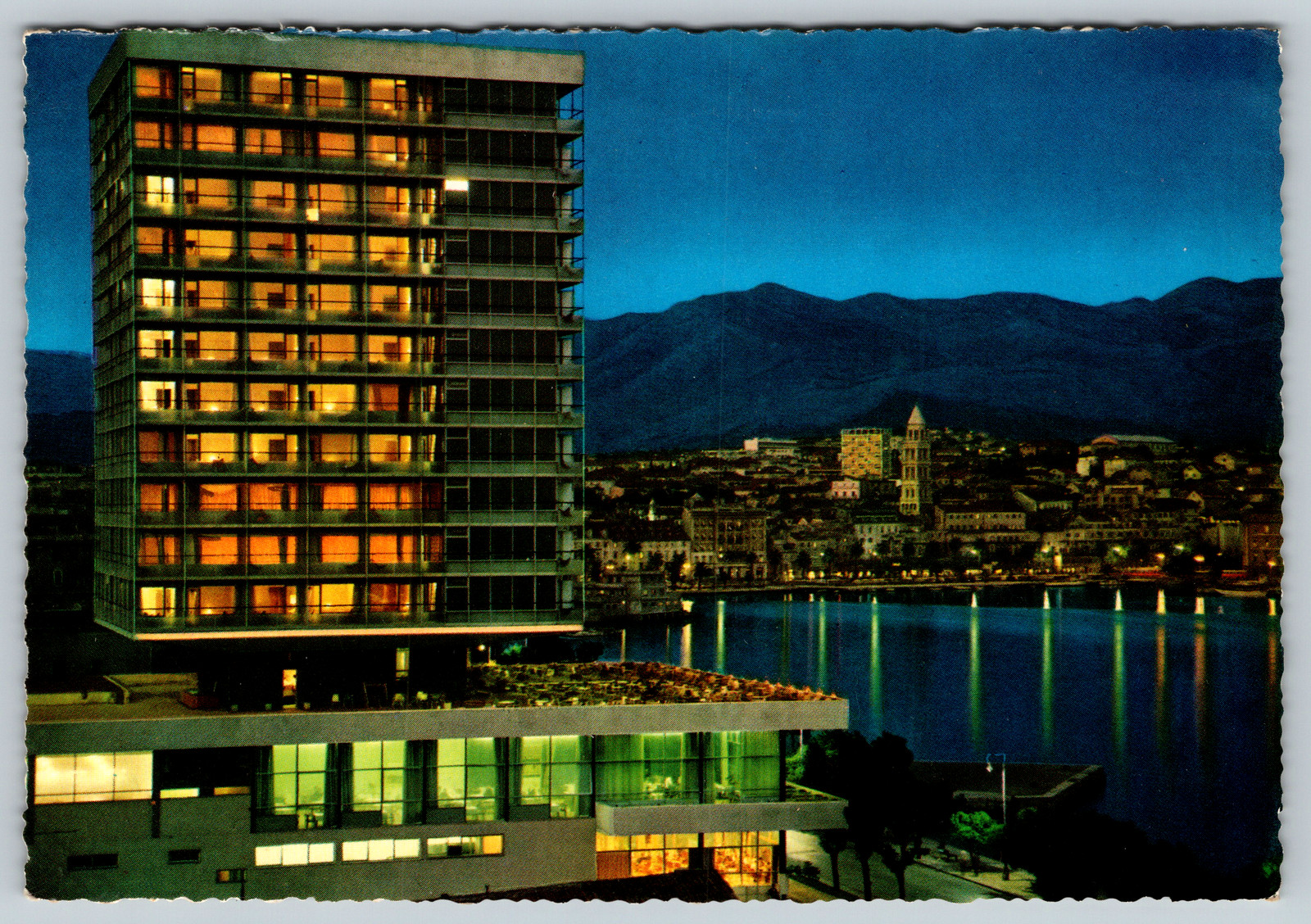 c1980s Hotel Marjan Split Night View Croatia Vintage Postcard