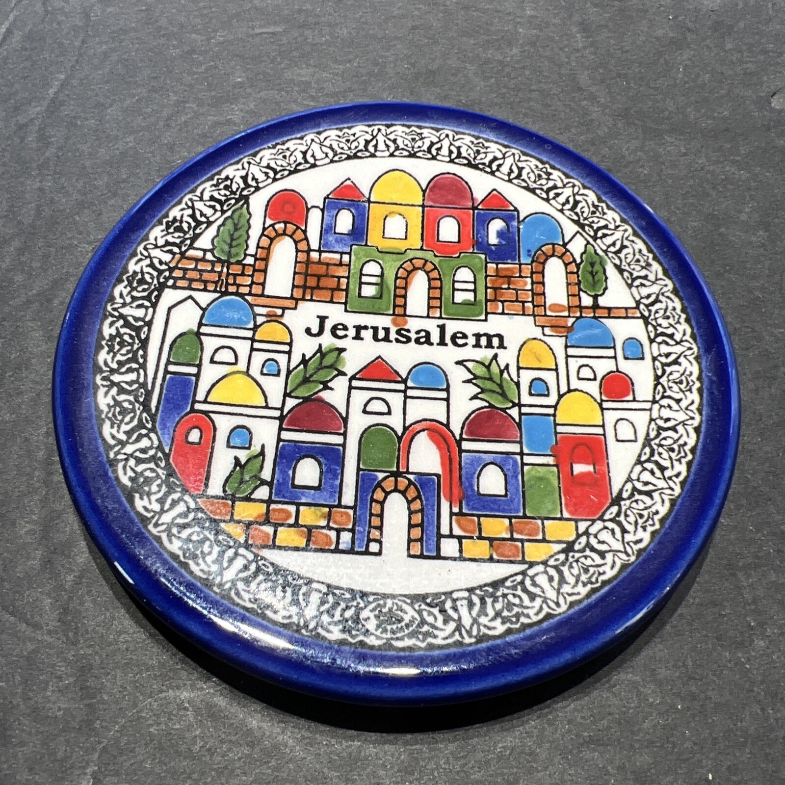 Armenian Ceramic Pottery 3.5”Plate, Wall Hanging. Jerusalem City, Houses, Wall.