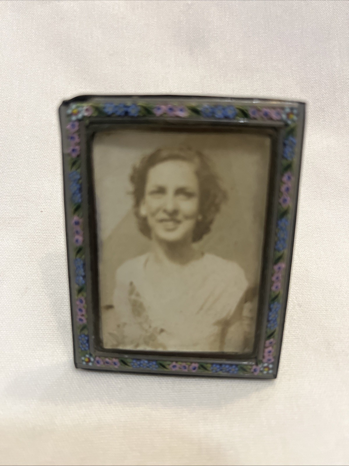 VTG Antique Italian Micro Mosaic Miniature Picture Frame Floral 2” X 2.5” RARE