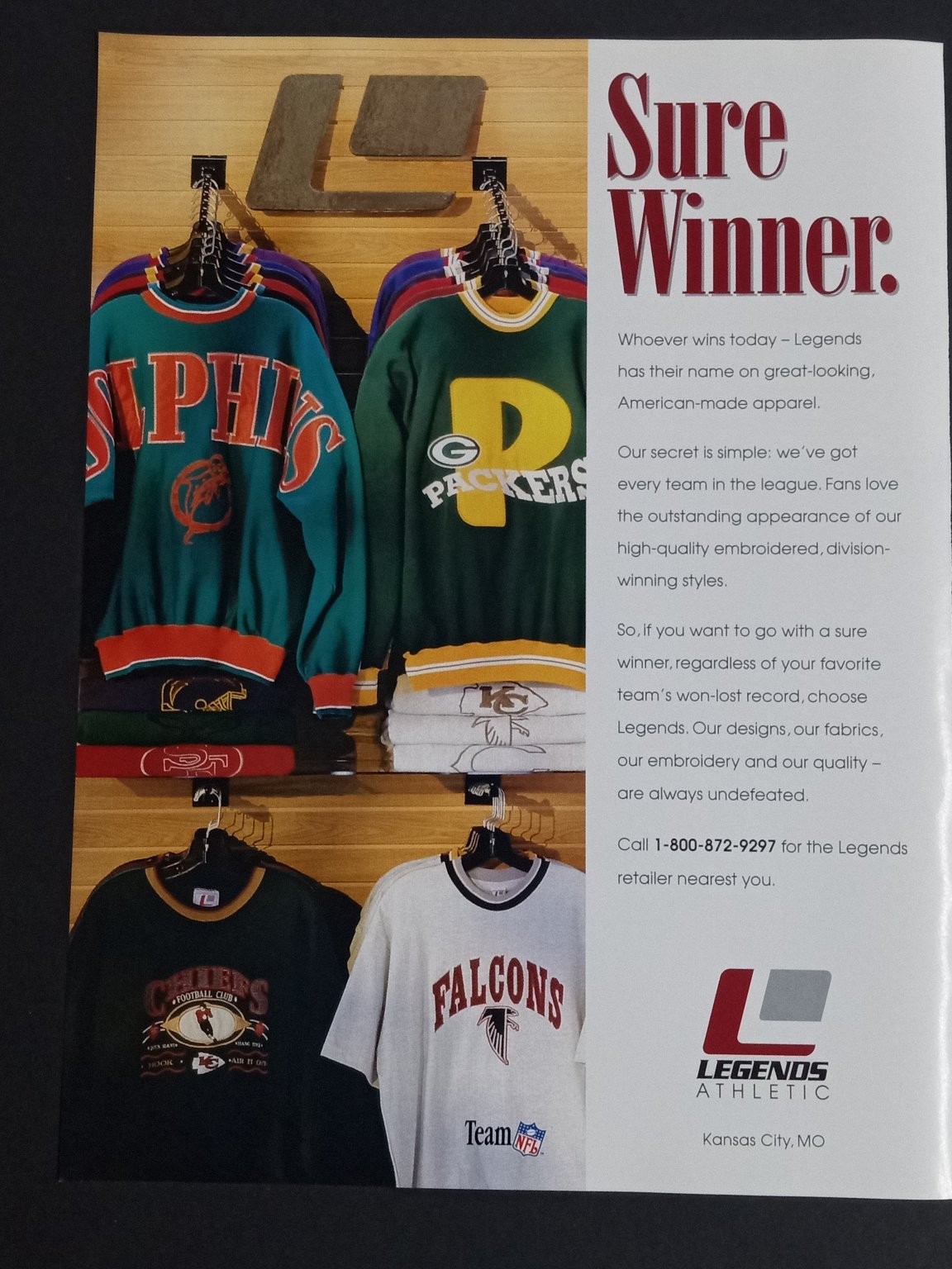 Legends Athletic NFL Apparel Magazine Ad 1990s Football Merchandise