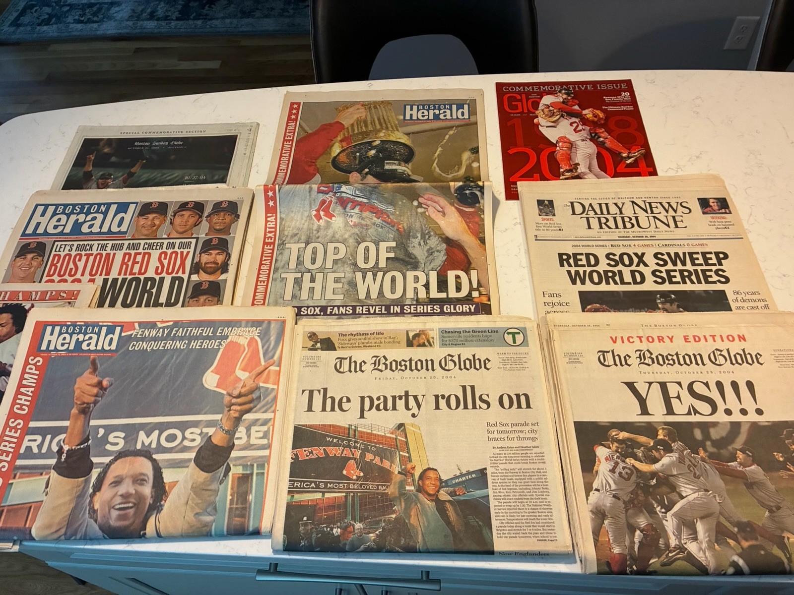 LOT (9) DIFF 2004 BOSTON RED SOX WORLD SERIES CHAMPS NEWSPAPER GLOBE HERALD