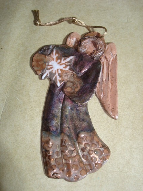 Raku Pottery Angel Holding A Star Hanging Ornament Signed By Honora Bird -#11