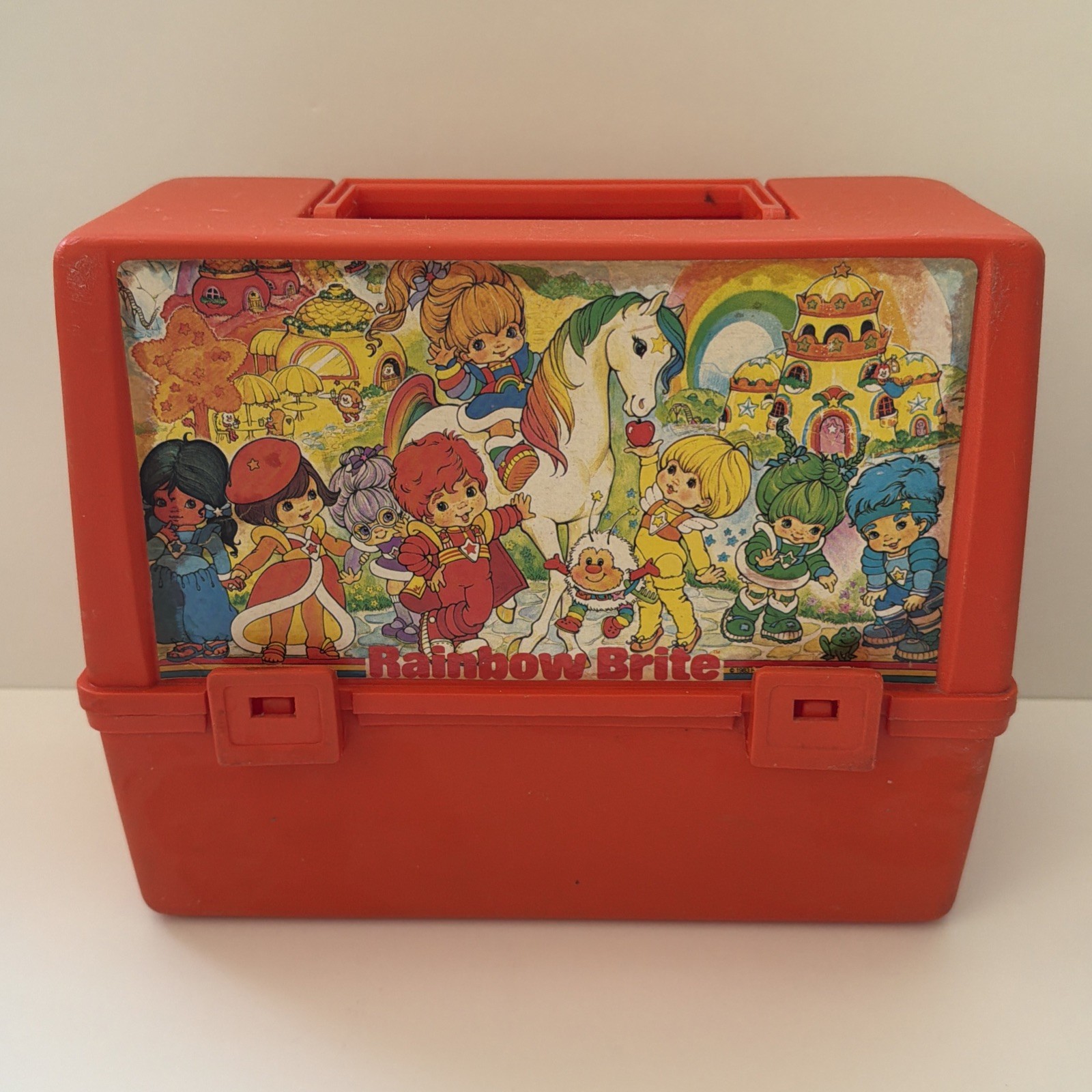 Vtg Rainbow Brite Thermos Plastic Lunch Box 1983 Canadian Version Orange Rare