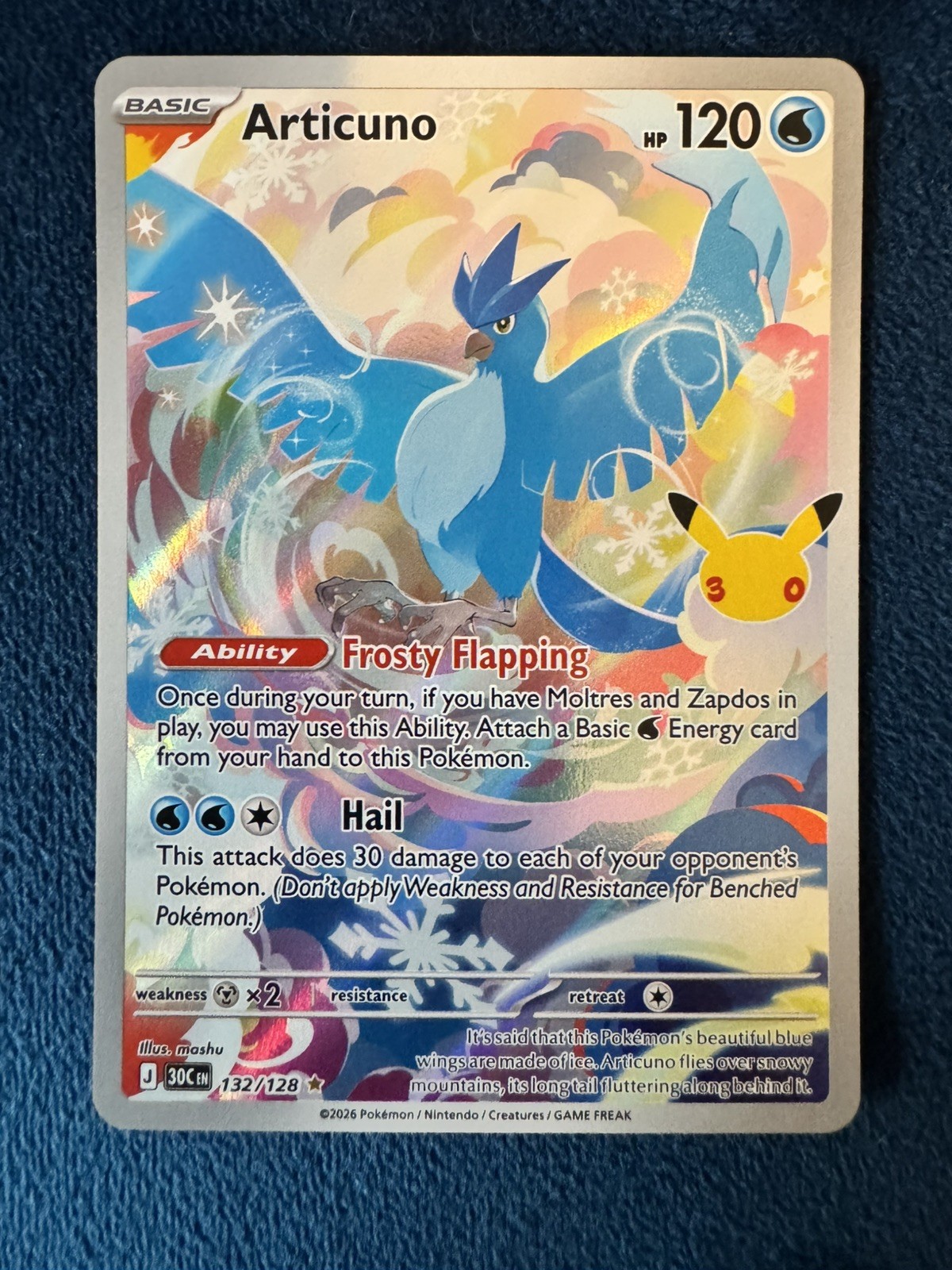 Pokemon TCG Articuno 132/128 Illustration Rare 30th Anniversary 