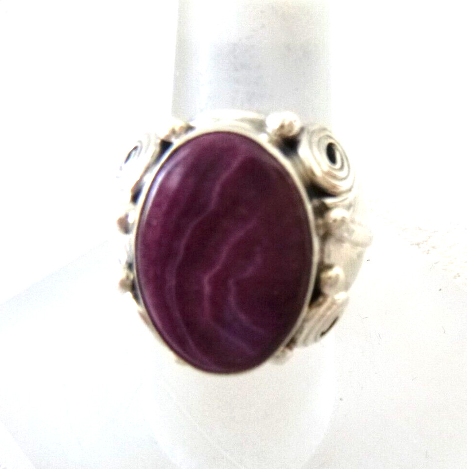 Navajo Darrell Morgan Spiny Oyster Ring 925 Sterling Silver Feather Motif Sz 7