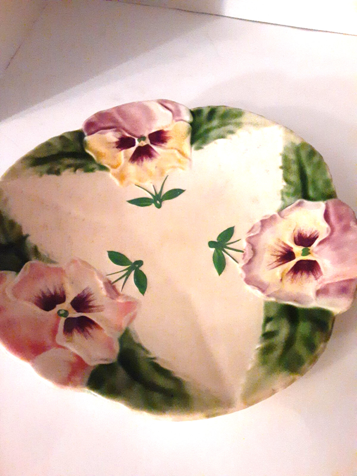 VINTAGE French Majolica Choisy Le-Roi Pansy Dessert Plate Rare Hard to Find