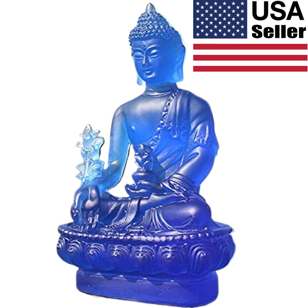 4.7in Crystal Resin Medicine Buddha Figure Statue Altar Buddhist Feng Shui