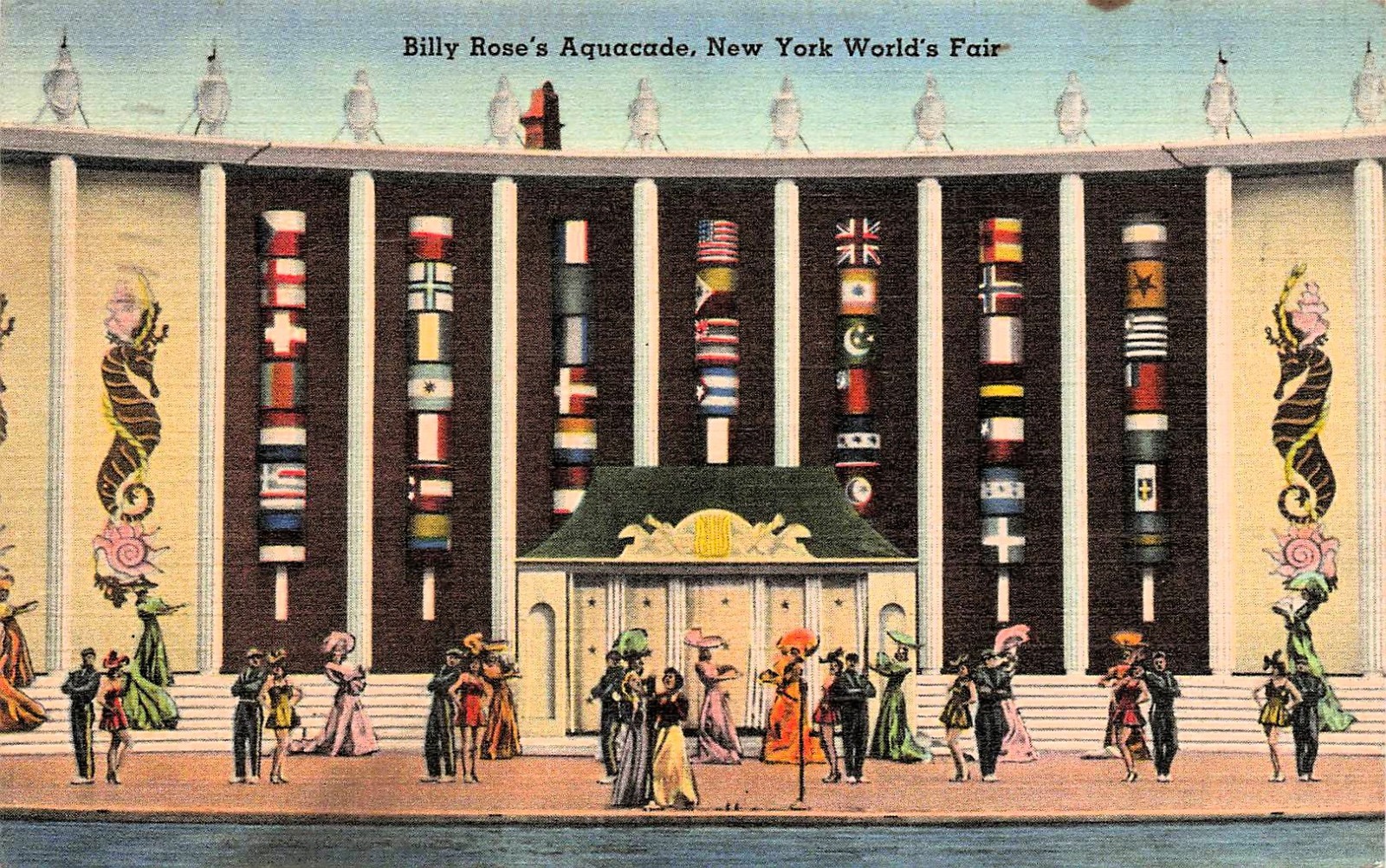 1939 New York Worlds Fair Billy Rose\'s Aquacade amphitheatre Vtg Postcard I20