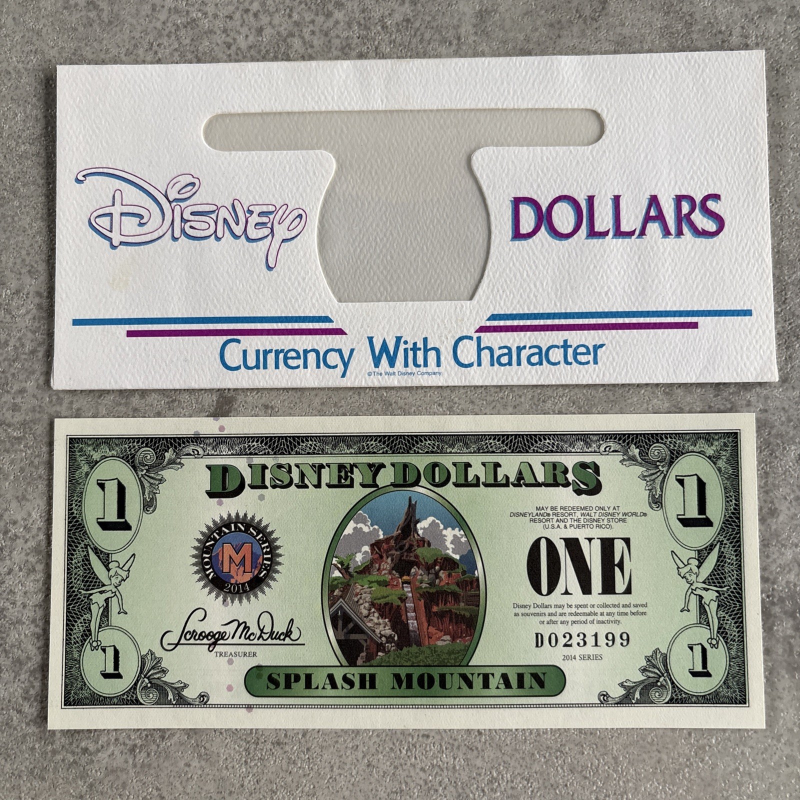2014-D Block. $1 Disney Dollar. Disney World. Splash Mt. UNC- Mint 