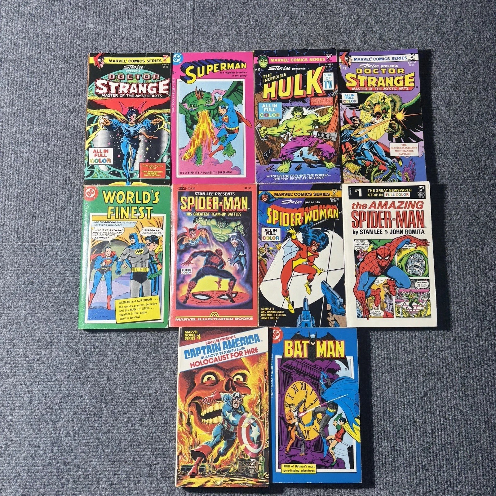 Lot of 10 Spider-Man, Hulk, Marvel Comics DC Batman Super Man Pocket Books 1970s