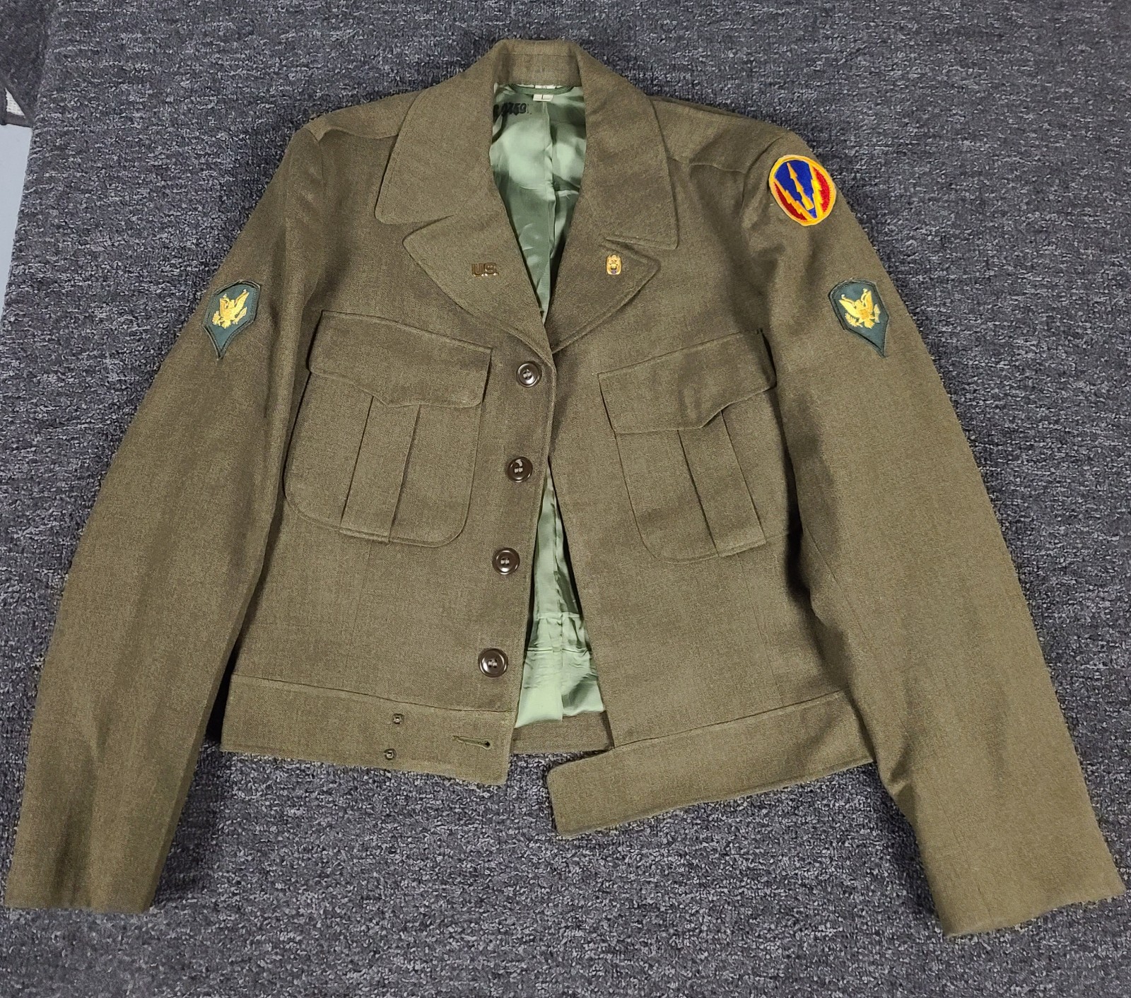 Korean War Ike Jacket Mens 38L VTG 1952 Virgin Wool US Army Signal Corp & Lapels