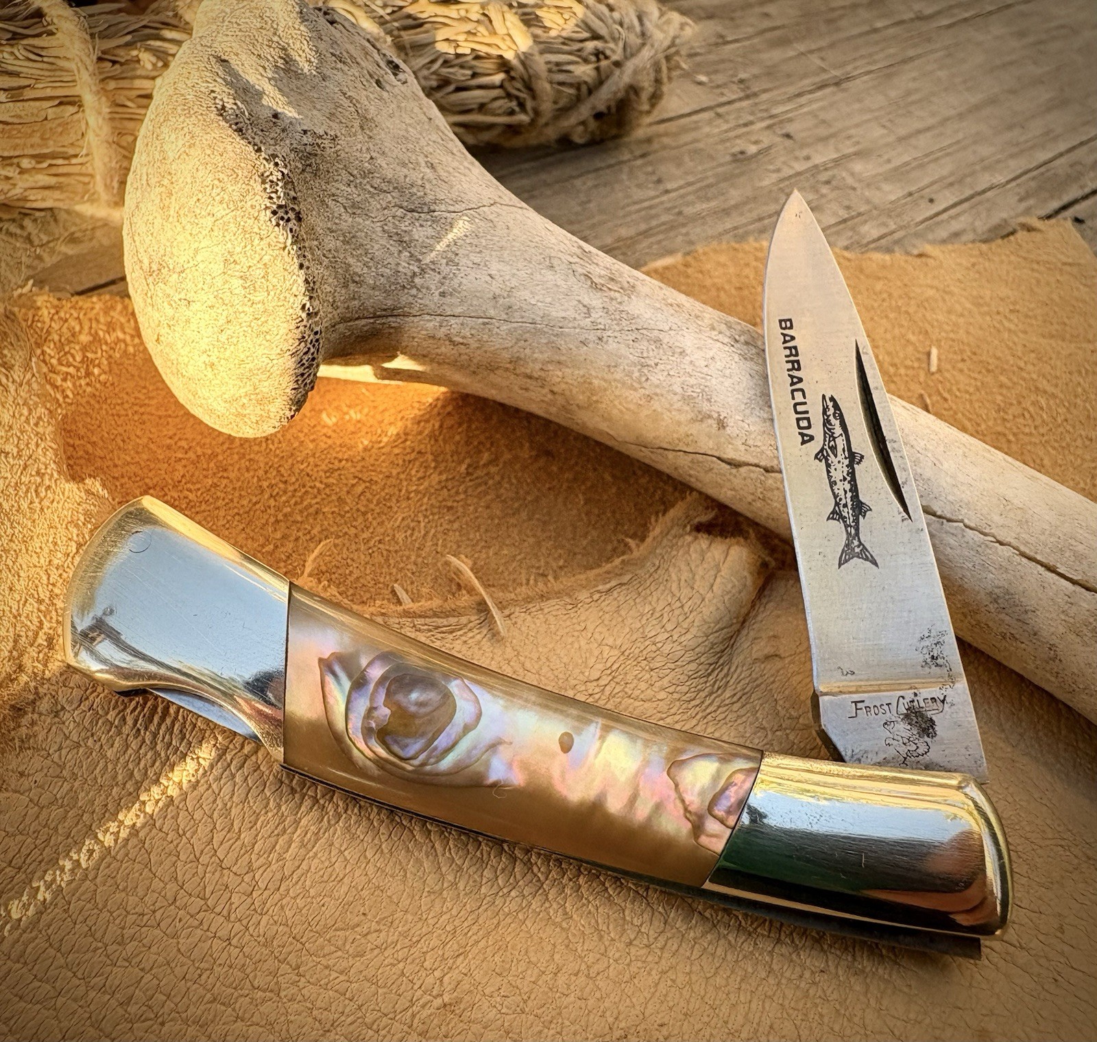 🇯🇵VINTAGE Parker FROST CUTLERY Japan GENUINE ABALONE Barracuda LOCKBACK Knife