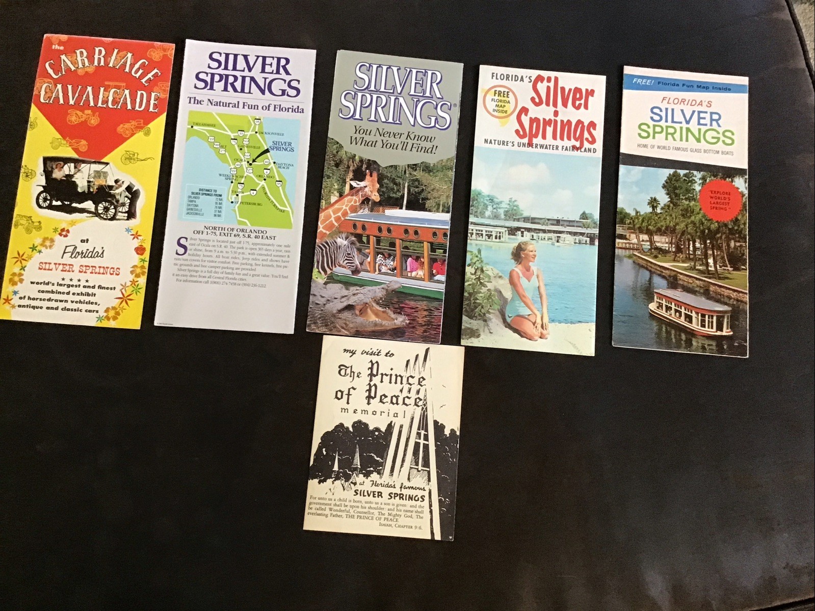 Six SILVER SPRINGS FLORIDA Fold-Out Brochures 1950s/1960s Color Photos Road Maps