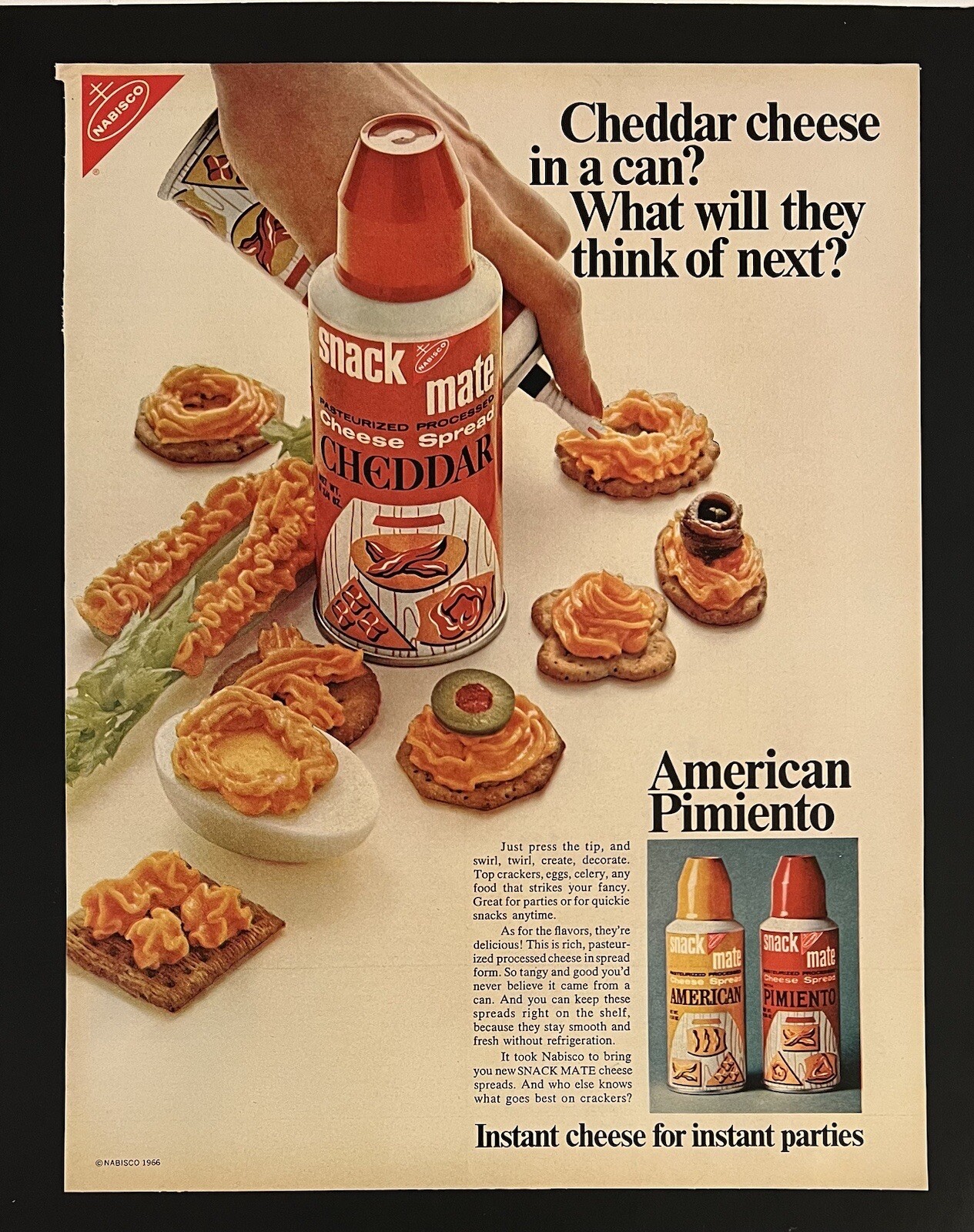 Nabisco Snack Mate 1967 Life Print Add 13x11 Cheese In A Can
