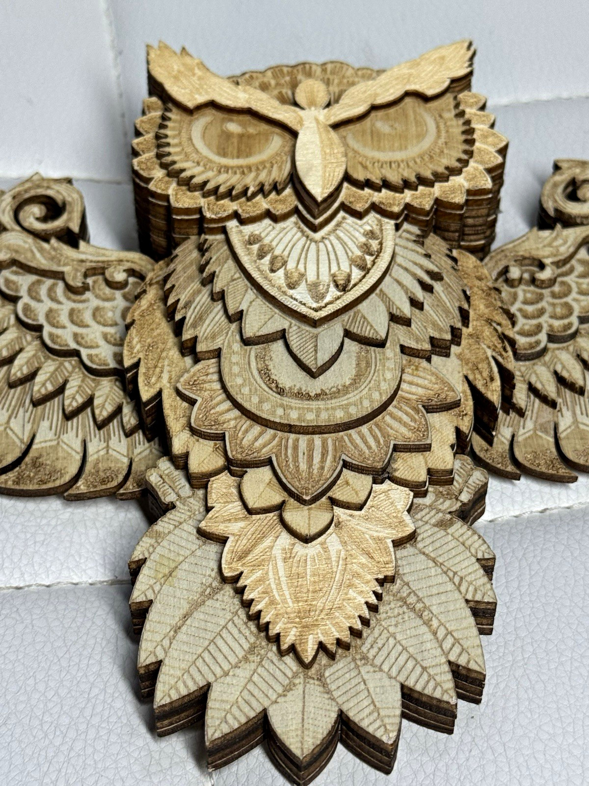 Carved Layered Wood Owl Wall Hanging Decor with Spread Wings