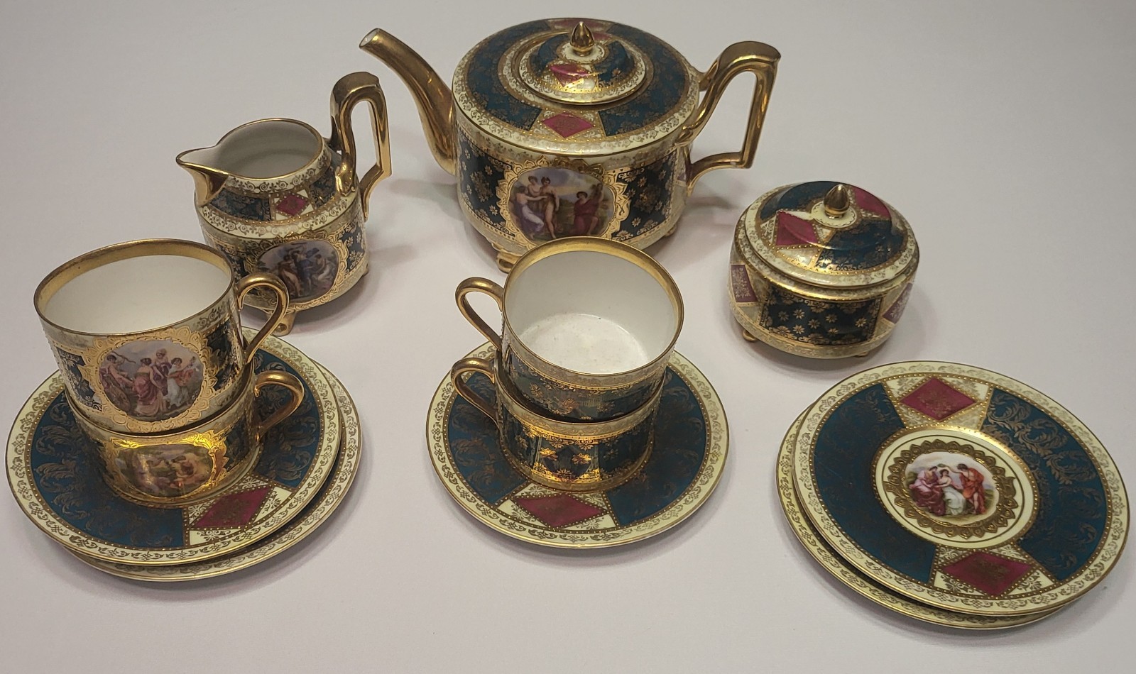 Antique Hand-painted Gilded Porcelain Royal Vienna Tea Set