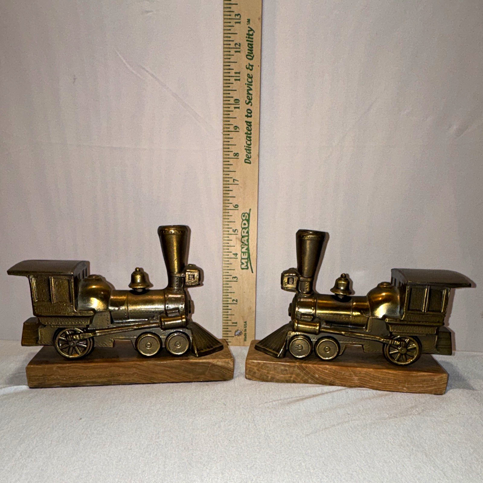 Vintage Park Sherman Brass Train Bookends MidCentry Locomotive Steam Engine pair