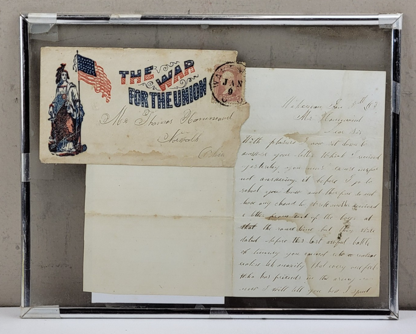 1863 Civil War Home-Front Letter w/ Patriotic Union Cover Wakeman to Norwalk, OH