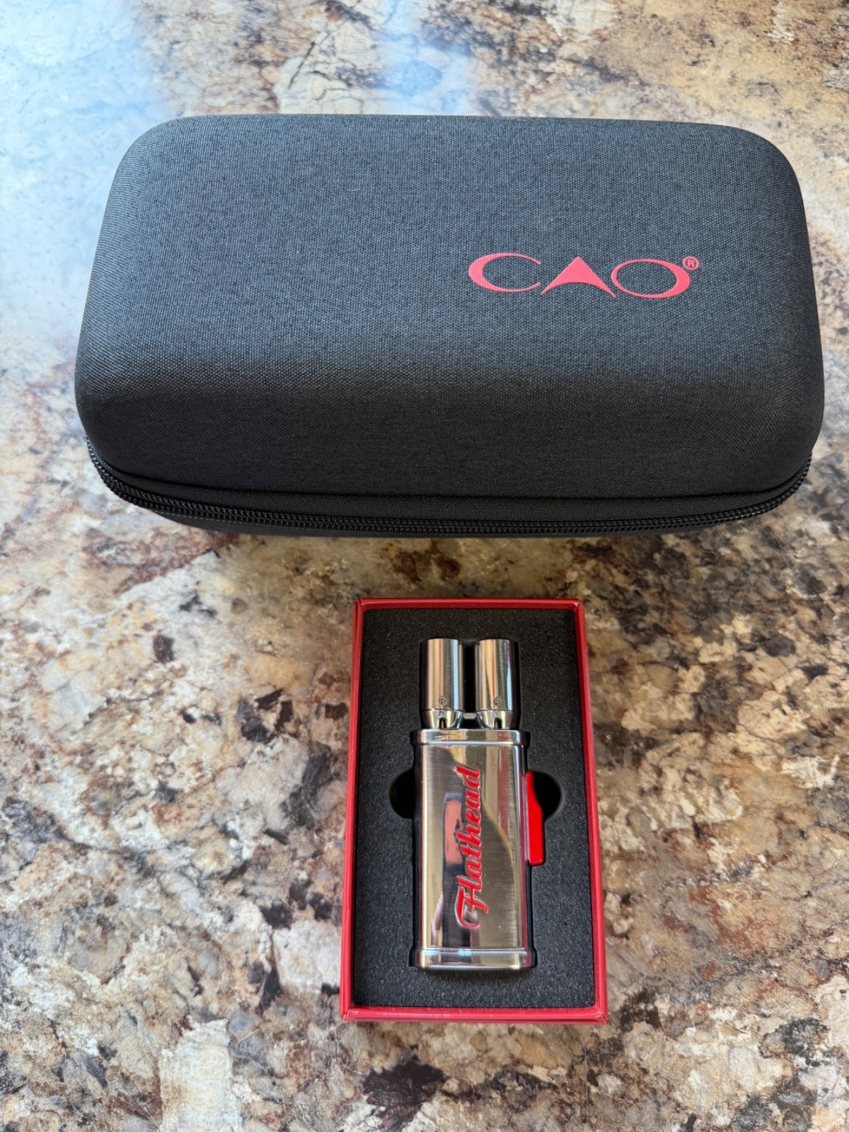 CAO Bourbon and Cigar Travel Case and CAO Flathead Tailpipe Lighter Combo NEW