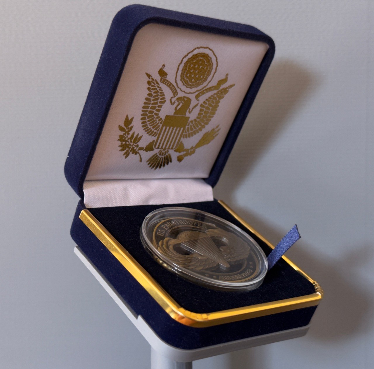 U.S. Army Paratrooper Airborne Challenge Coin in Velvet Case